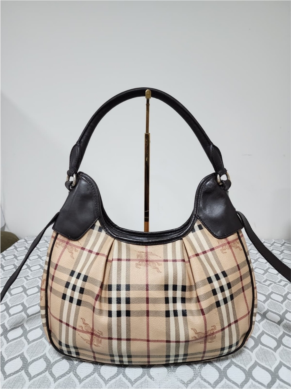 BURBERRY Haymarket Check Small Brooklyn Hobo Brown/Beige